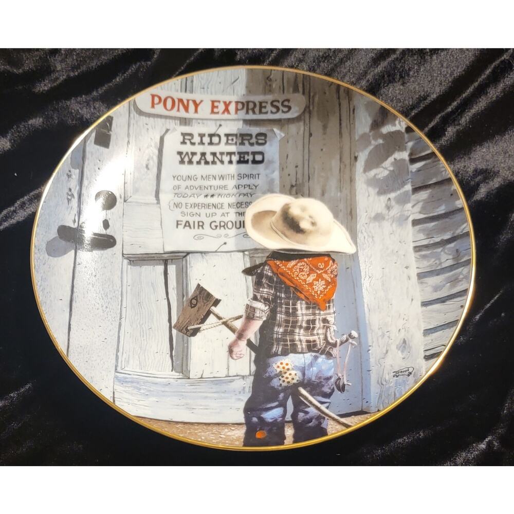 RIDERS WANTED Plate Children of the American Frontier Don Crook Pony Express Vtg